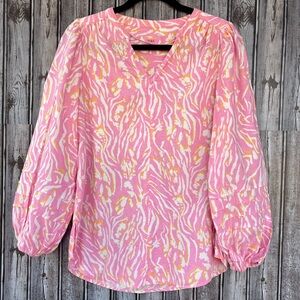 Marks & Spencer Linen Rich  Pink and‎ Yellow Patterned Blouse
